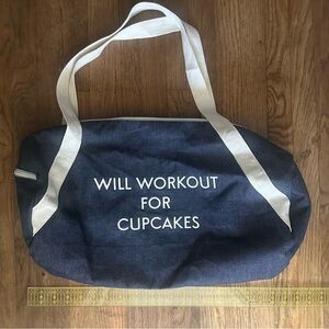 Will Workout for Cupcakes denim gym duffle bag